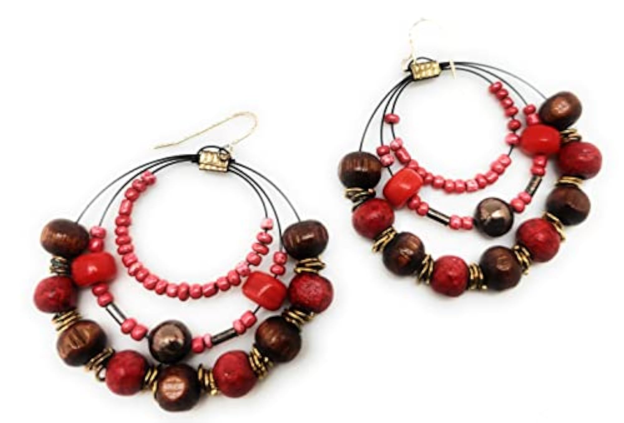 Women's Multicolor Wood Glass Necklace Set, Orange-Gold